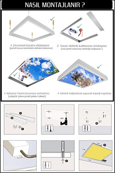 Gökyüzü Panel 1x1-tekli-tavana Yapışık Led Panel-54w-sıva Üstü-kolay Montaj-bulutlu Ay- Led