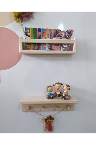 glb decor wood hand made Ahşap Askılık Raf Ve Kitaplık Raf Eğitici  Raf 2li 4...