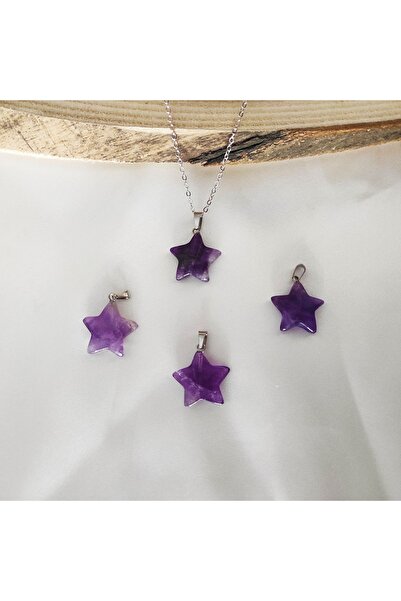 ByKolyeucum Yıldız Kesim Doğal Ametist Taşı Kolye