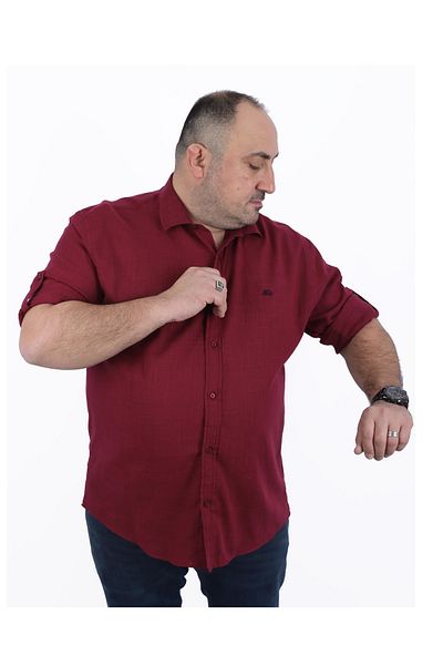 Starbattal Ανδρικό μακρυμάνικο λινό πουκάμισο Plum 22308