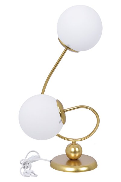 VK HOME AYDINLATMA Ella 2 Camlı Lüx Beyaz Camlı Masa Lambası (gold)
