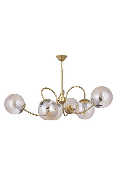 Genel Markalar Ella 3 Kollu Asansörlü Lüx Camlı 6 Lı Avize (gold)