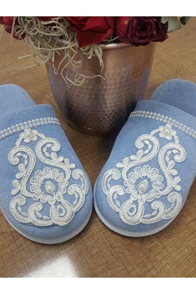 Finezza Булчински памучни бродерирани сини хавлиени пантофи размер 38-40 - 580