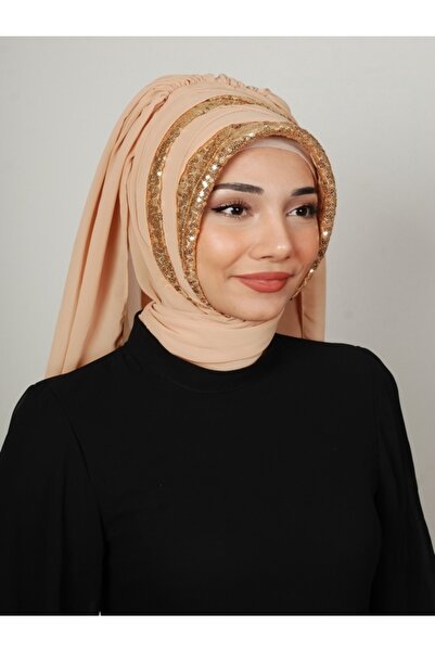 Yasmin S'H'E Gülay Bonesi Hazır Türban Gold Renk