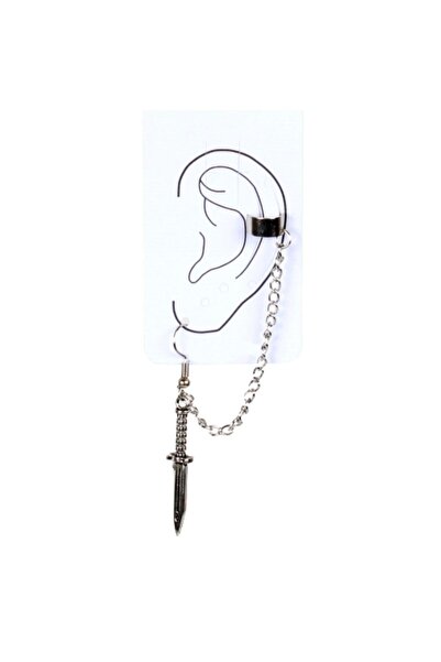 TakıConcept Gümüş Renk Zamak Bıçak Tasarım Earcuff Gotik Küpe