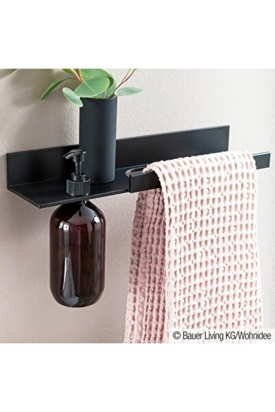 Hzm Collection Suport pentru prosoape și săpun din metal negru, suport pentru...