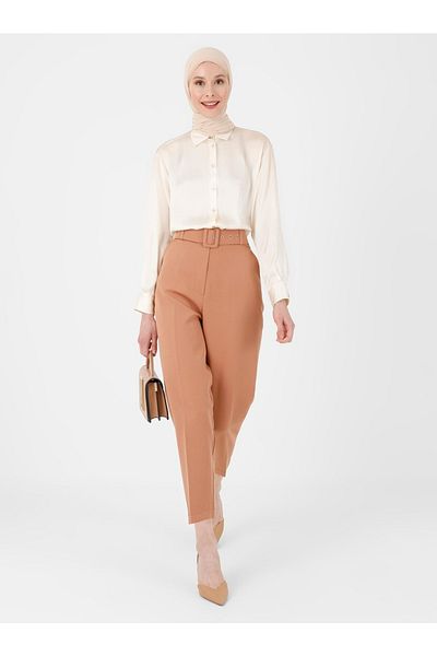 Refka Belted Carrot Pants Milk Coffee Woman