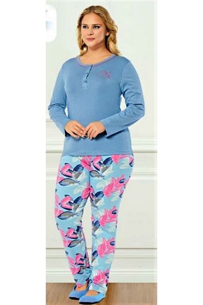 Alperi Set de pijamale de damă din Lycra cu mâneci lungi de mărime Plus Albastru