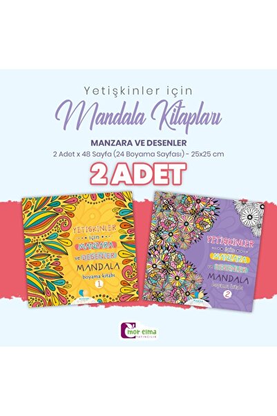 Mor Elma Yayıncılık Yetişkinler Için 2 Adet Manzara Ve Desenler Mandala Kitabı