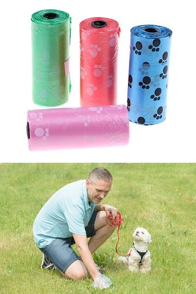 Buffer ® 4 Pieces Paw Patterned Pets Cat Dog Poop Bags