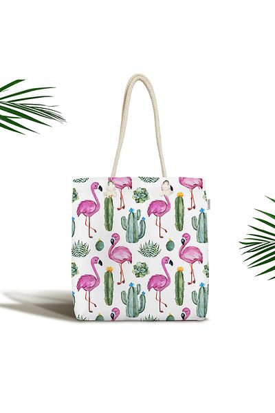 Realhomes Geantă de umăr din țesătură cu fermoar, cu design special, cactus tropical, flamingo
