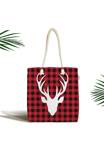 Realhomes Новорічна сумка через плече з червоно-чорним картатим фоном, оленям...
