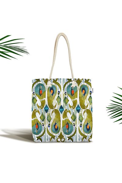 Realhomes Watercolor Design Digital Printed Decorative Zippered Fabric Beach Bag