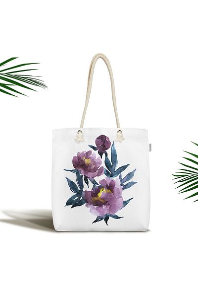 Realhomes Modern Zippered Fabric Beach Bag with Watercolor Motif and Rose Design