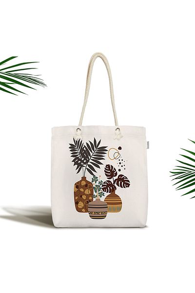 Realhomes Frunze tropicale în borcan Geantă de plajă din material textil cu fermoar imprimată digital