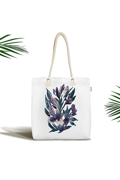 Realhomes Decorative Zippered Fabric Beach Bag with Watercolored Flower Design