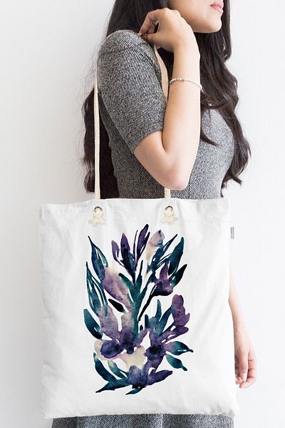 Realhomes Decorative Zippered Fabric Beach Bag with Watercolored Flower Design