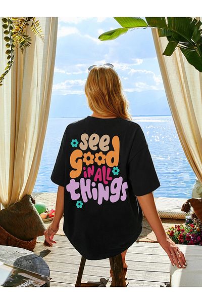 Deocept Tricou oversize cu imprimeu See Good negru de damă
