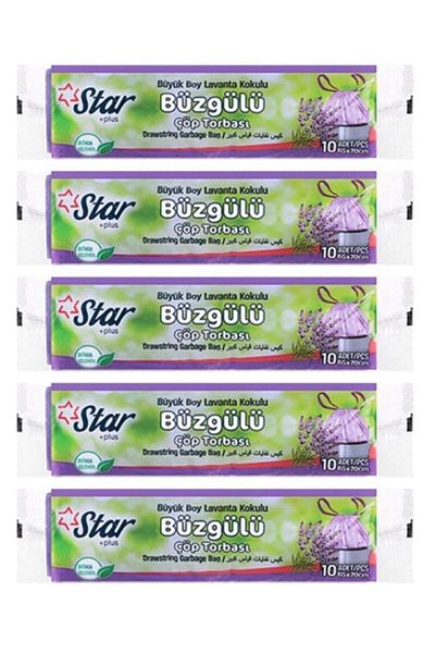 Star Lavender Scented 5 Pack Plus Drawstring Large Size Garbage Bag - 65X70 cm