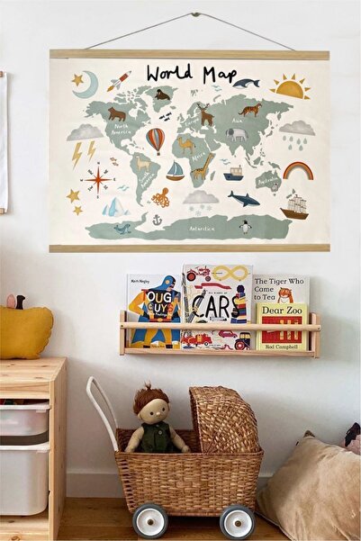 Piksel Grafik Harita Askılı Kanvas Poster