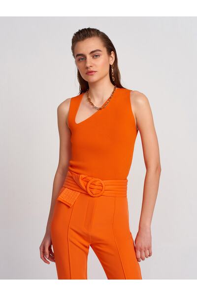 Dilvin 10175 Tricoturi laterale cu decolteu în V Crop-portocaliu