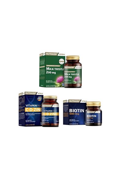 Nutraxin Milk Thistle 60 Tablet + Vitamin Max (c,d,zinc) 60 Tablet + Biotin 5...