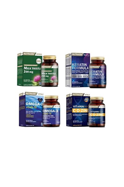 Nutraxin Milk Thistle 60 Tablet + Omega 3 +coq-10(koenzim) 60 Kapsül + Kerati...