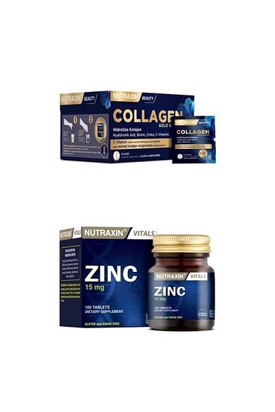 Nutraxin Collagen 30 Sachet 10000 Mg + Zinc Supplement 15 Mg 100 Tablets