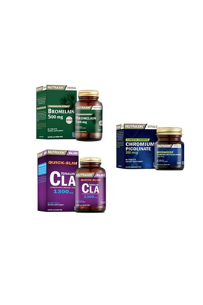 Nutraxin Tonalin Cla 1300 Mg 60 Capsules+Bromelain 500 Mg 60 Capsules + Chromium Picolinate (Chrome) 90 Tablets