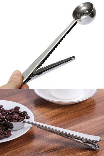 Buffer ® Coffee Measuring Spoon with Latch Silver Multifunctional Stainless Steel Spoon