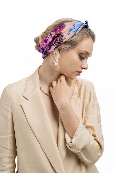 Sarar Women's Pearl Silk Patterned Scarf-bandana