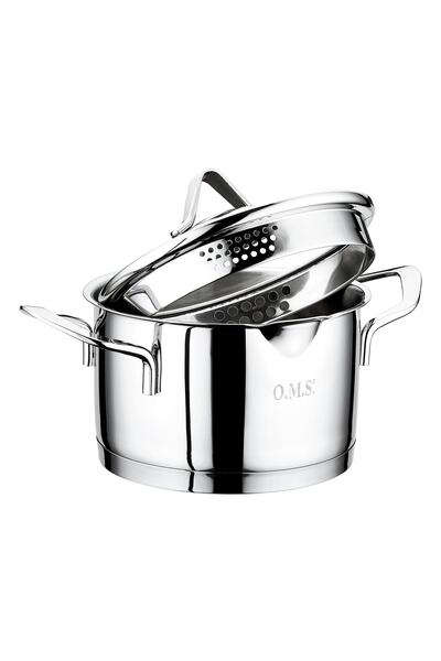 OMS 2039 Cylinder Mouth Pouring Straining Deep Steel Pot 18x10 cm