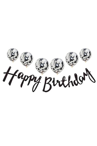 parti sürprizi Μεταλλικό σετ μαύρου πανό Happy Birthday