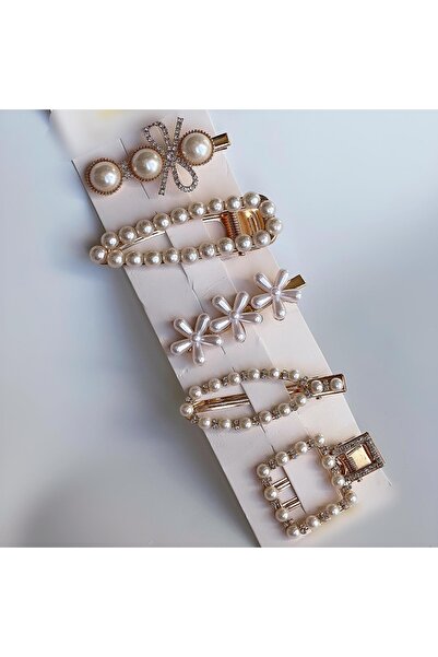 QUEEN AKSESUAR Luxury Crystal Pearl Stone Large Gold Metal Collar Side Buckle Set 5 Pieces