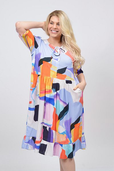 TUSSE Rochie din bumbac cu modele colorate marimi mari - maneci elastice