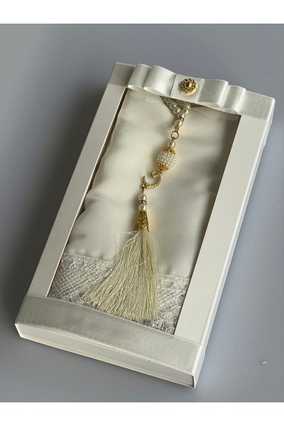 Markapolin Women's Chiffon Shawl Lace And Pearl Rosary