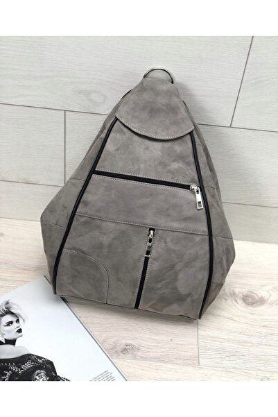 Deribag Rucsac Negru De Damă Piele De piele de căprioară gri autentică 36*26*...