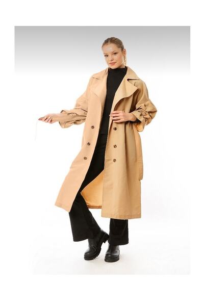 NFS بوتيك معطف طويل بأزرار مع حزام