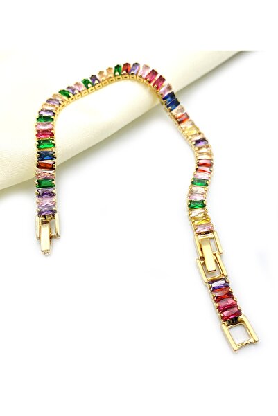 Women's Waterway Bracelet with Colorful Zircon Gem Gold Plated Extension Attachment