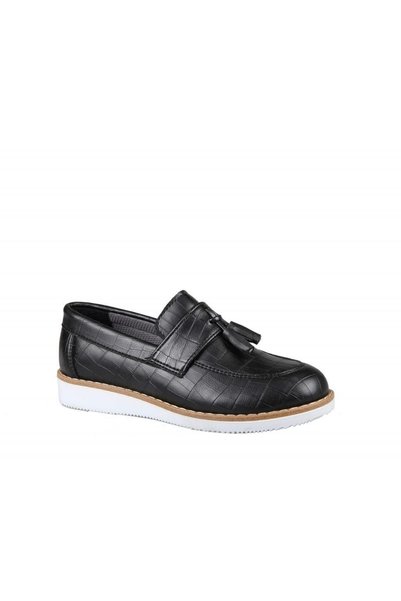 Bücür Ortopedi 3050 Plain Black Croco Children's Shoes