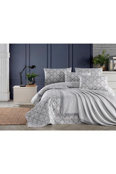 Kardelen 100% Cotton Dowry Double Laced Pique Bedspread Set
