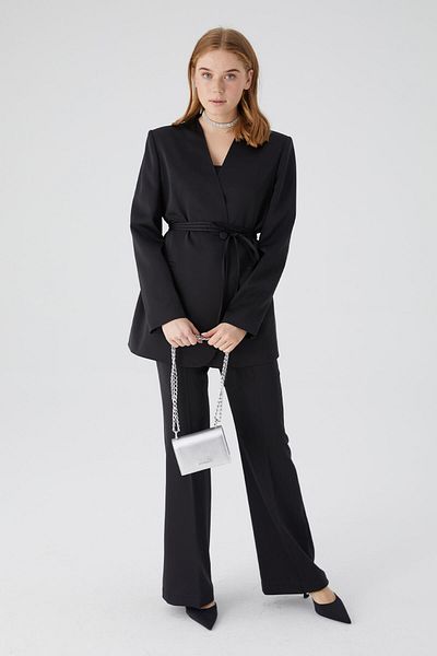 Manuka Satin Flared Leg Trousers Black