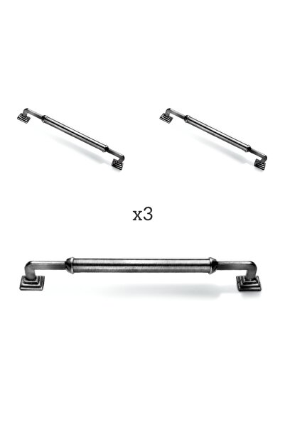 ARON (3 ADET) Piramit Rustik Kulp Antik Gümüş Tv Ünite Mutfak Dolap Mobilya K...