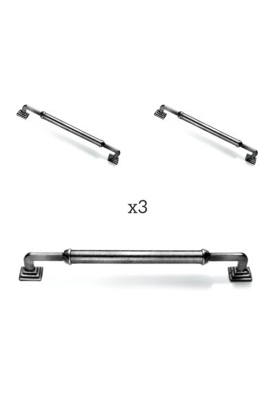 ARON (3 ADET) Piramit Rustik Kulp Antik Gümüş Tv Ünite Mutfak Dolap Mobilya K...