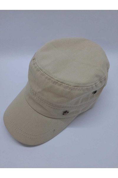 Kardelen Butik Denizli Beige Cream Vintage Military Style Metal Star Hat - Unisex, Back Adjustable