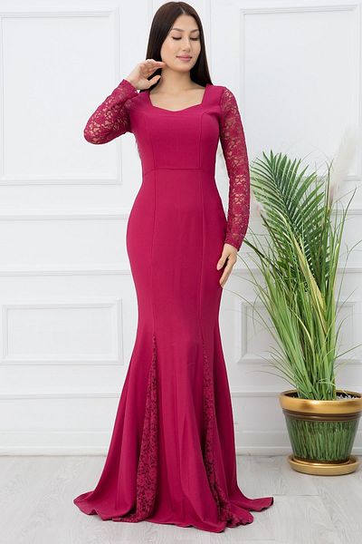PULLIMM Lace Detailed Fish Long Evening Dress 13029