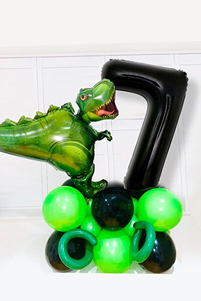 PARTİAVM Dinosaur Themed Balloon Set Black 7 Year Old Number Balloon Dinosaur...