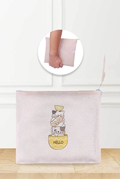 Gizeo Concept Geantă de machiaj din in cu model pisici obraznice