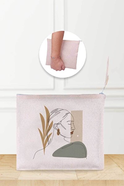 Gizeo Concept Ленена чантичка за гримове с абстрактен мотив на лицето