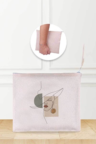 Gizeo Concept Ленена чантичка за гримове с абстрактен мотив на лицето и обеци